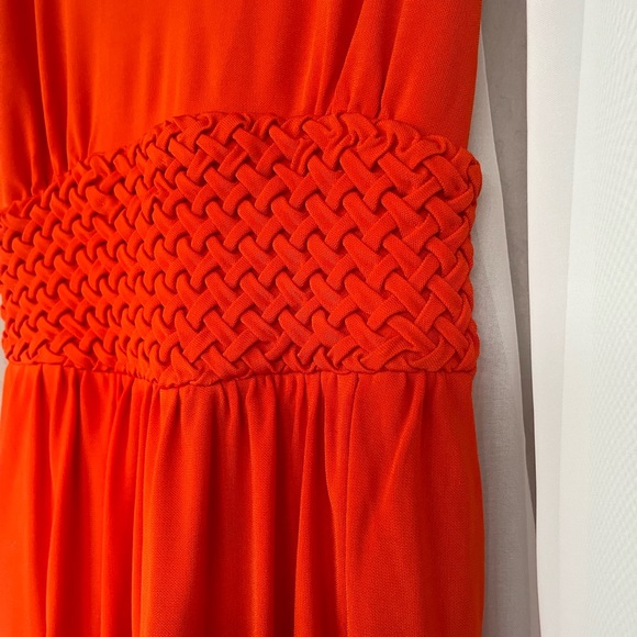 Anthropologie Maeve Yuma Halter Maxi Dress Red Orange Basketweave Size 6 - Picture 11 of 12